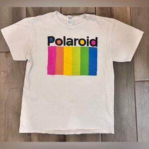 VINTAGE Classic Polaroid W/ Rainbow Logo on white T-Shirt. Unisex Adult Size M